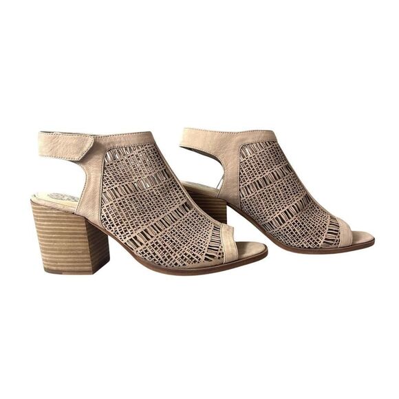 Vince Camuto Heeled Wrap Sandals Womens Sz 9.5 M Tan Leather Open Toe Sling Back - Picture 4 of 11